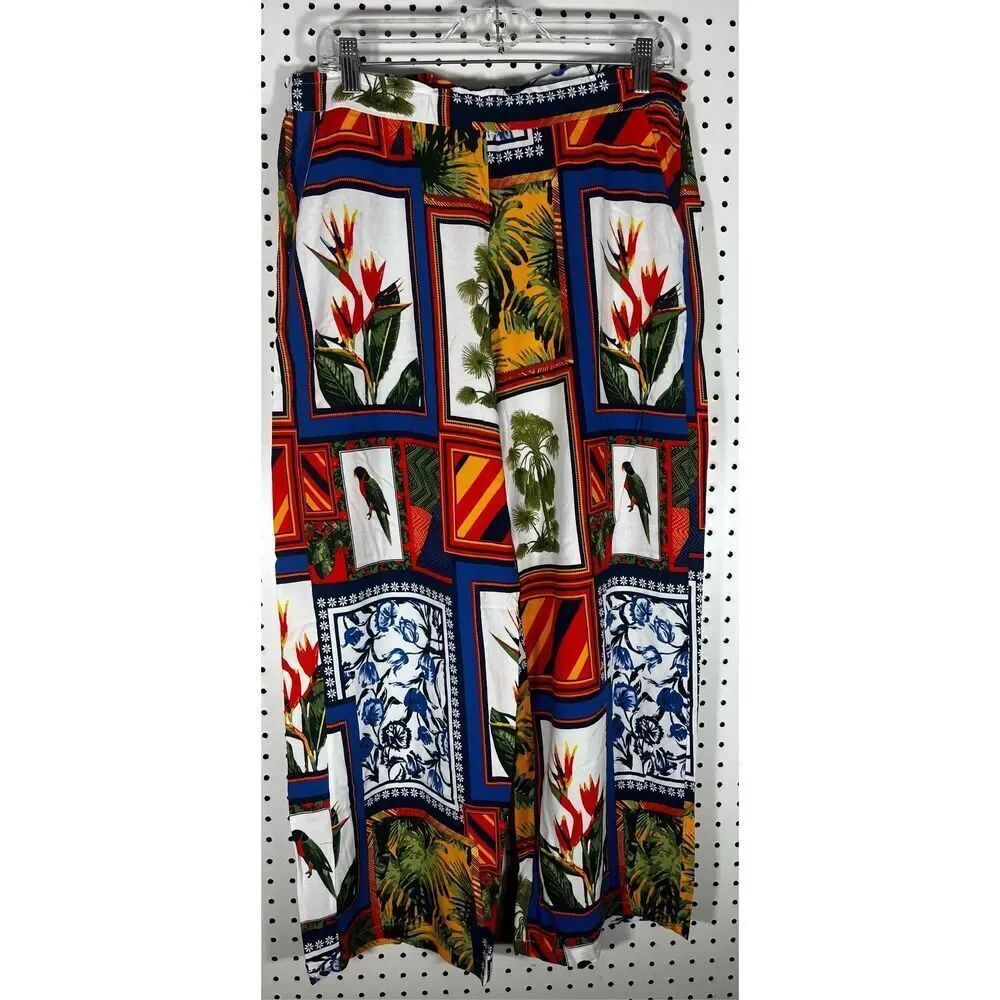 Crosby tropical patchwork wide leg pants size L